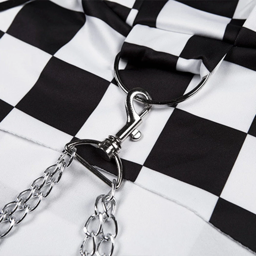 E-Girl Checker Hoodie Chain Crop Top - Image 4