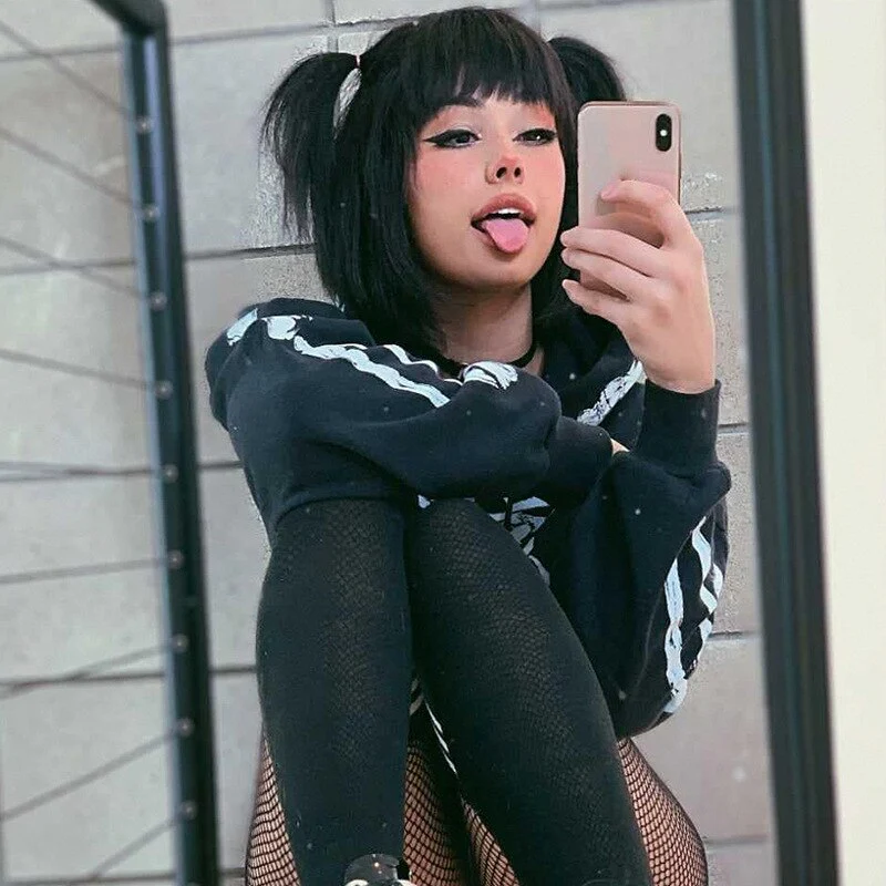 Egirl Goth Dark Grunge Skeleton Cropped Hoodie - Image 4
