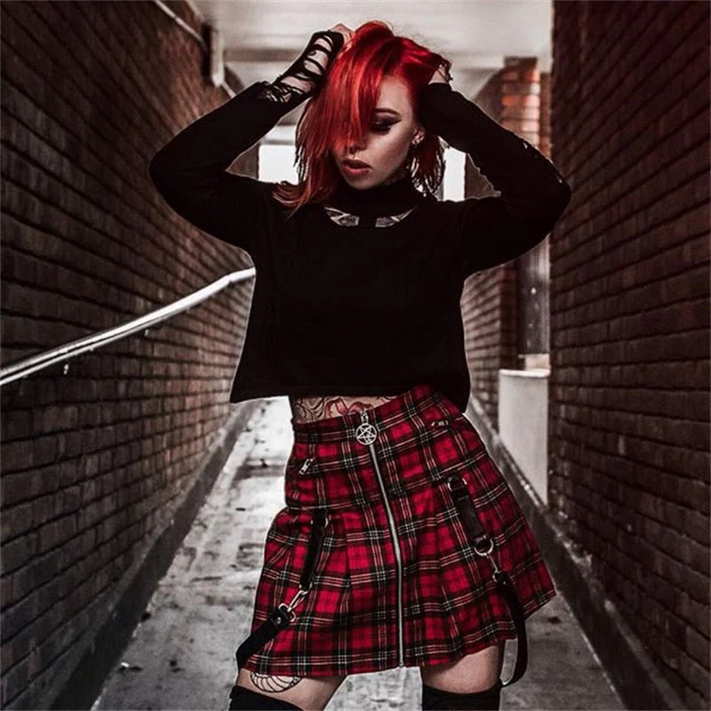 Egirl Punk Rock Red Plaid Skirt - Image 5