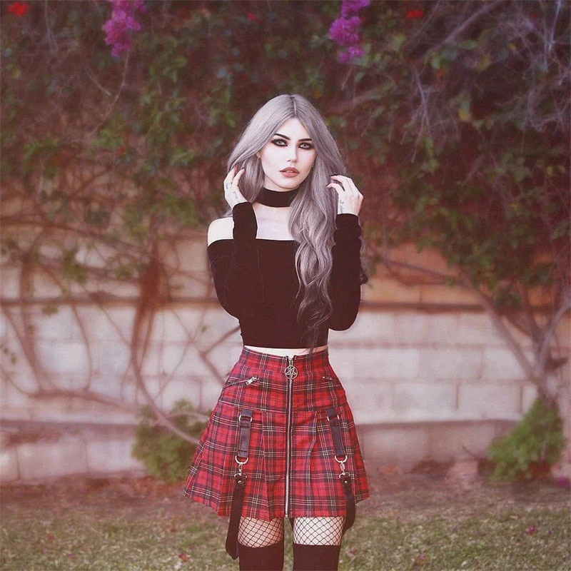 Egirl Punk Rock Red Plaid Skirt - Image 7