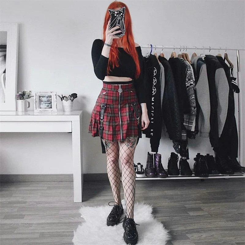 Egirl Punk Rock Red Plaid Skirt - Image 9