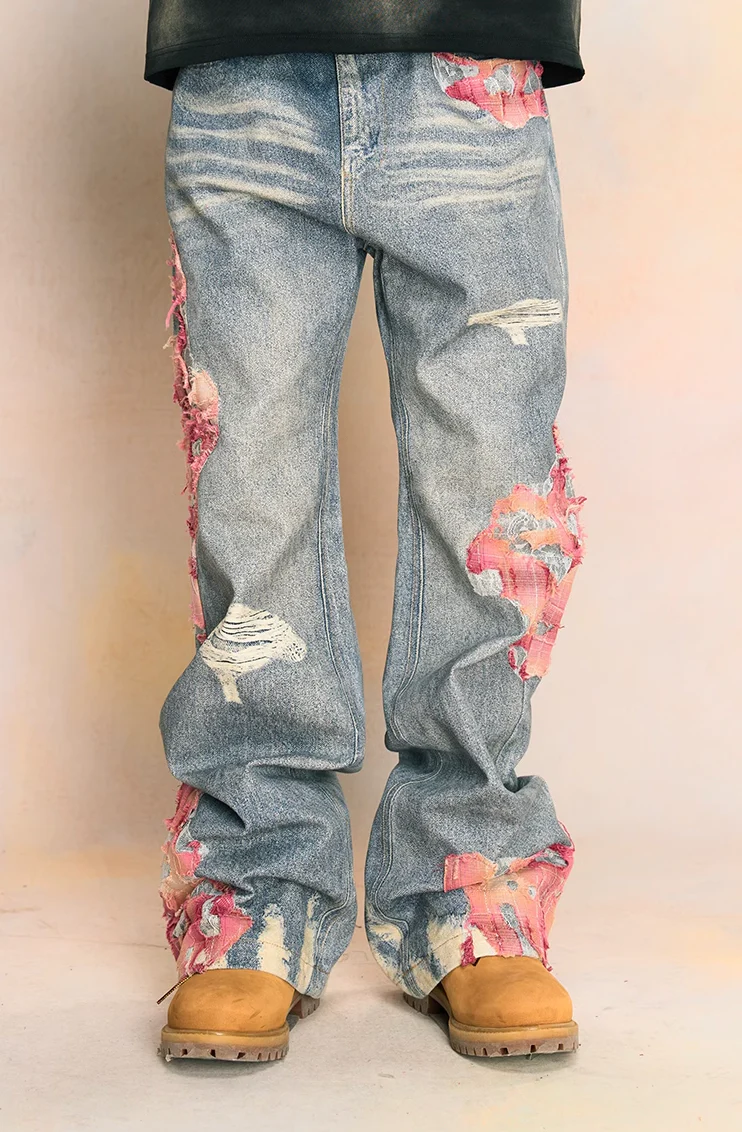 Elegant Evening Lace Embroidered Denim Jeans - Image 2