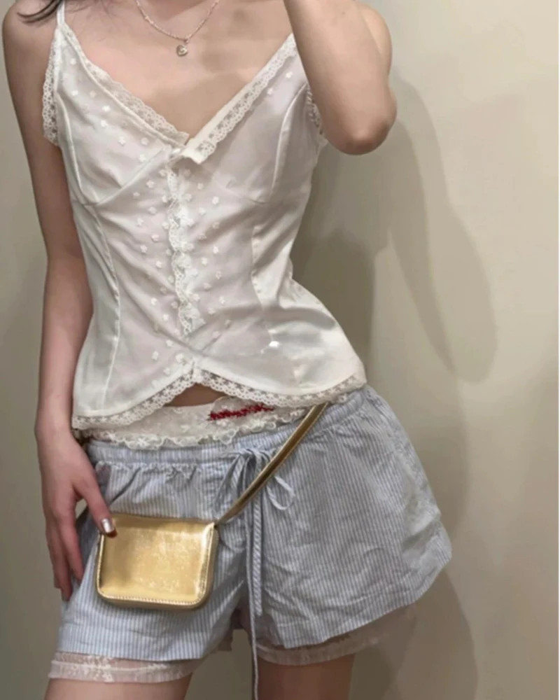 Embroidered Lace Leggings Design Striped Hollow Shorts - Image 4
