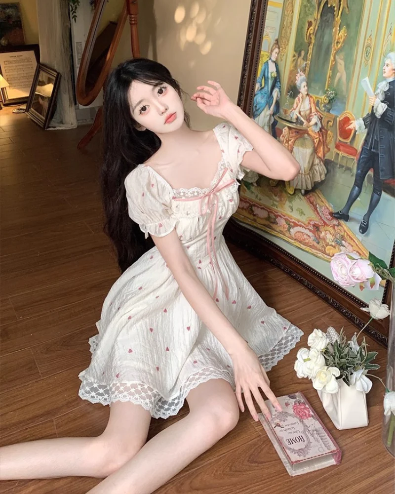 Embroidered Lace Puffy Coquette Floral Dress - Image 3