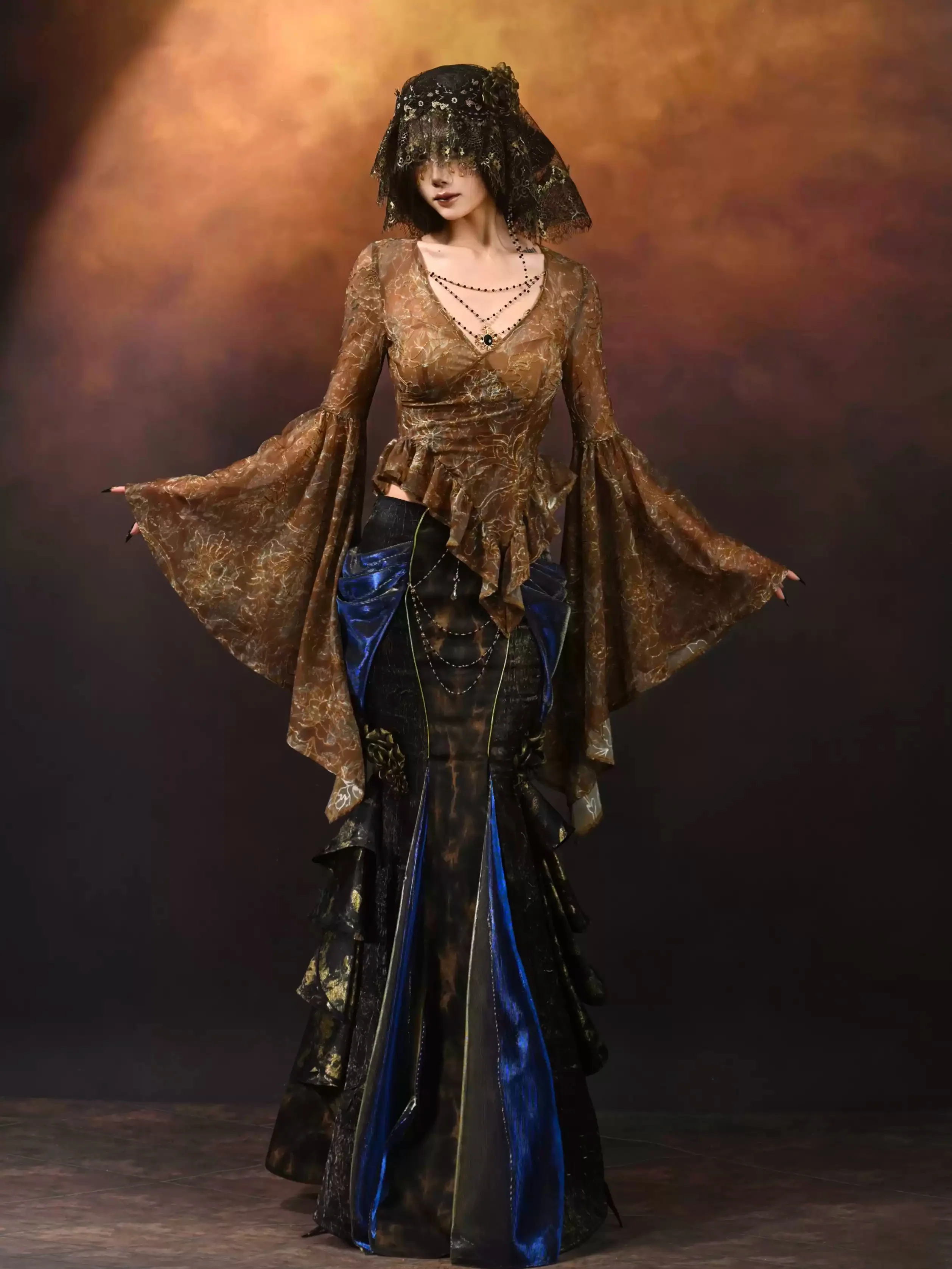 Embroidered V-neck Mesh Ruffled Top - Image 4
