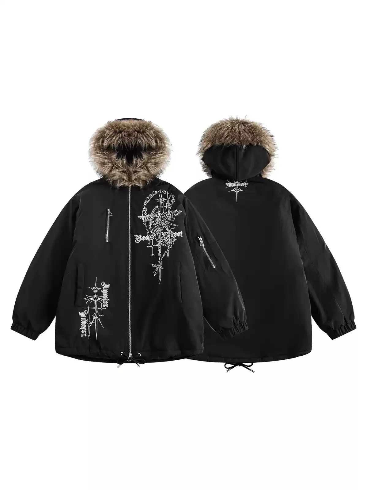 embroidered windproof fur collar hooded cotton jacket - Image 4