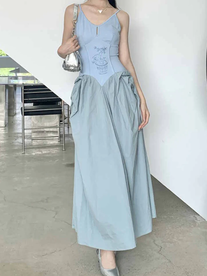 Embroidery Slim Waist Cut Dress - Image 6