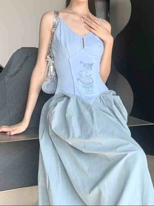 Embroidery Slim Waist Cut Dress - Image 8