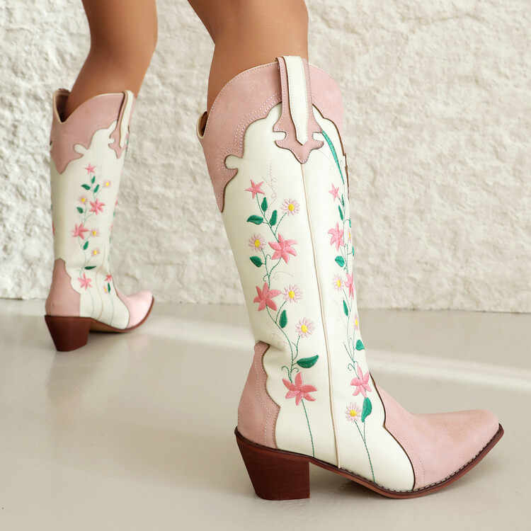 Ethnic Embroidered Flowers High Boots - Image 3
