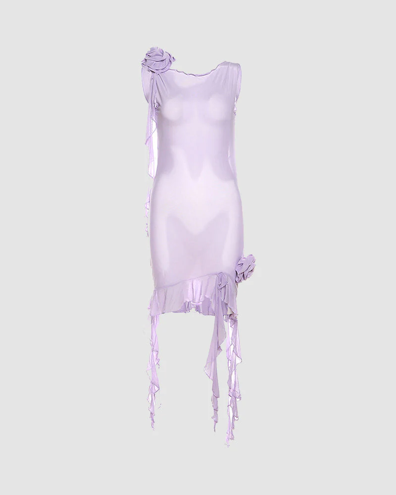 Ezara Floral Mesh Mini Coquette Dress - Image 13