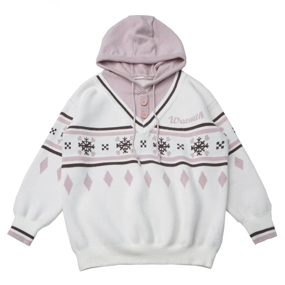 Fair Isle Floral Hooded Top + Skirt + Tie - Image 15