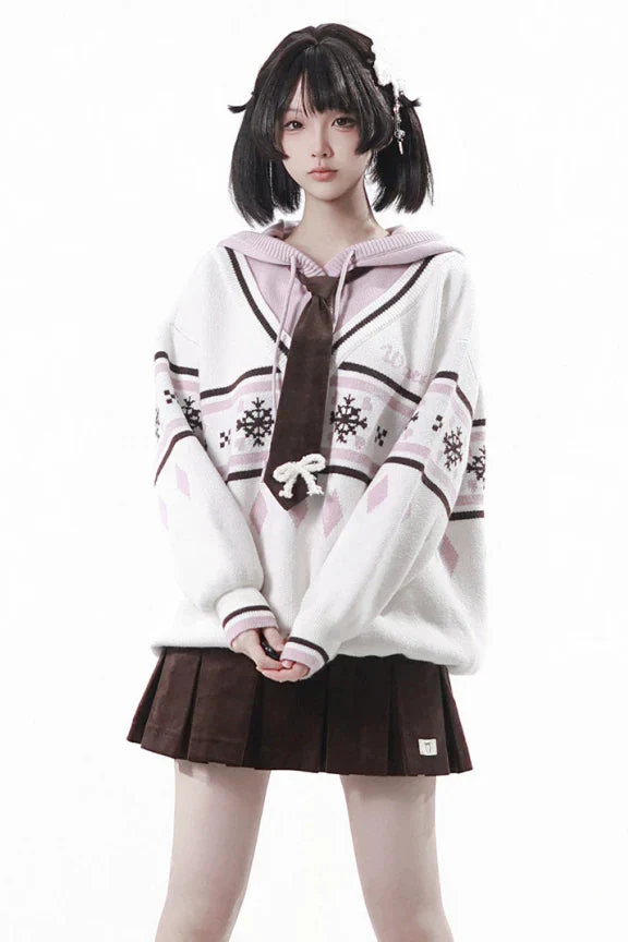 Fair Isle Floral Hooded Top + Skirt + Tie - Image 5