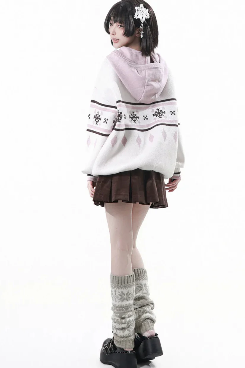 Fair Isle Floral Hooded Top + Skirt + Tie - Image 7