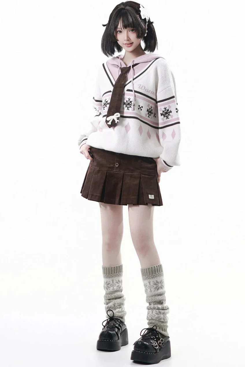 Fair Isle Floral Hooded Top + Skirt + Tie - Image 9
