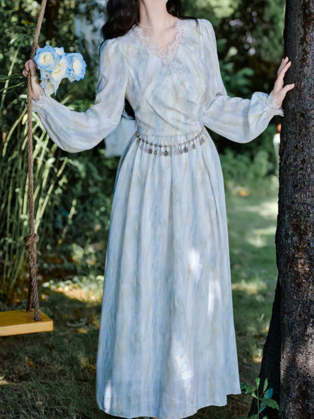 Fairy Blue Oil Painting Dress