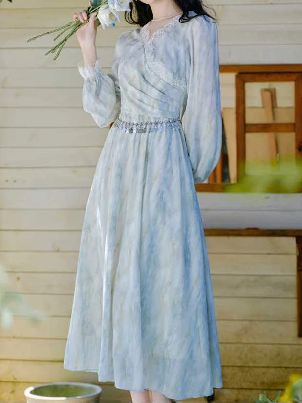 Fairy Blue Oil Painting Dress - Image 2