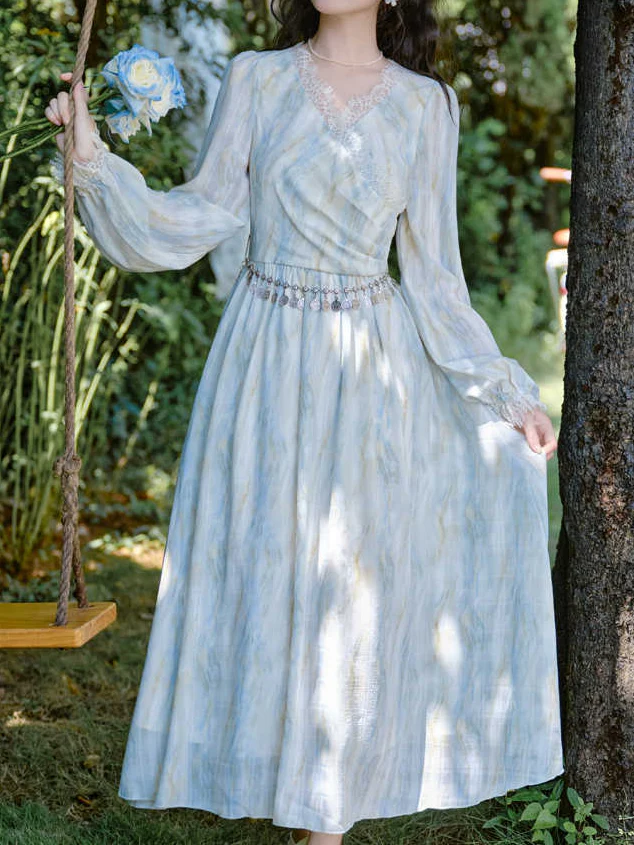 Fairy Blue Oil Painting Dress - Image 3