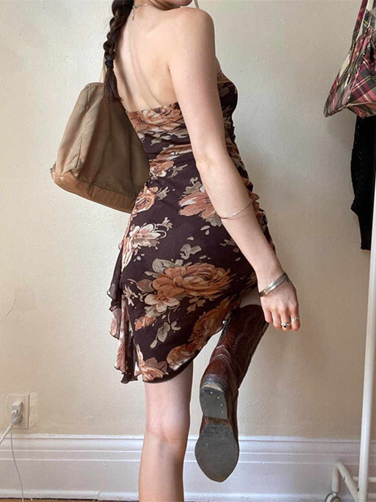 Fairy Grunge Brown Floral Mesh Dress - Image 2