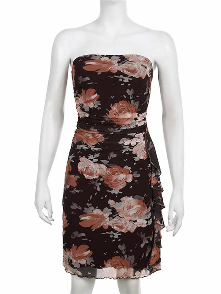 Fairy Grunge Brown Floral Mesh Dress - Image 4