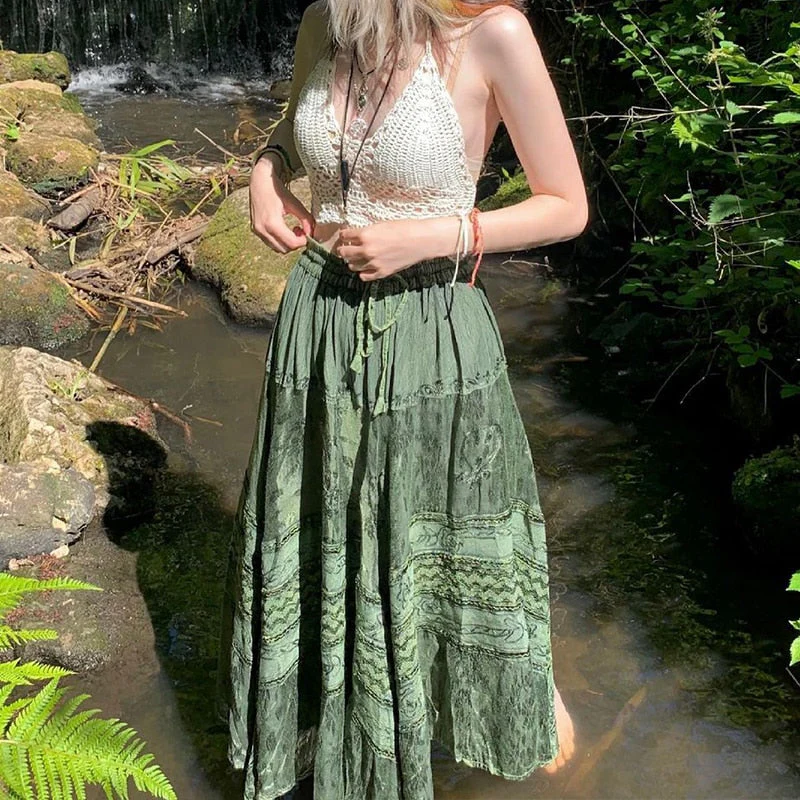 Fairy Grunge Fairycore Green Long Skirt - Image 10