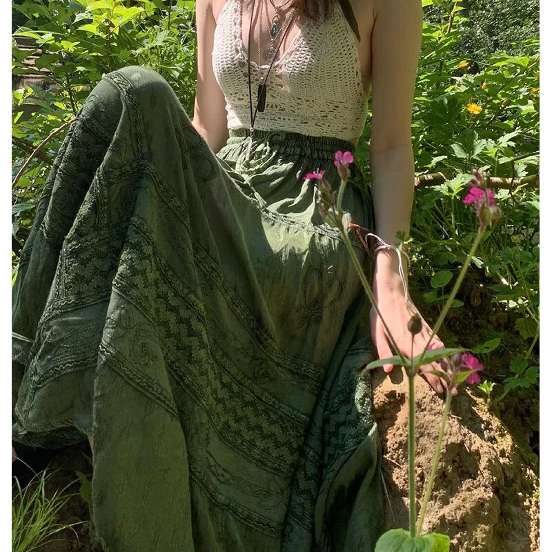 Fairy Grunge Fairycore Green Long Skirt - Image 11