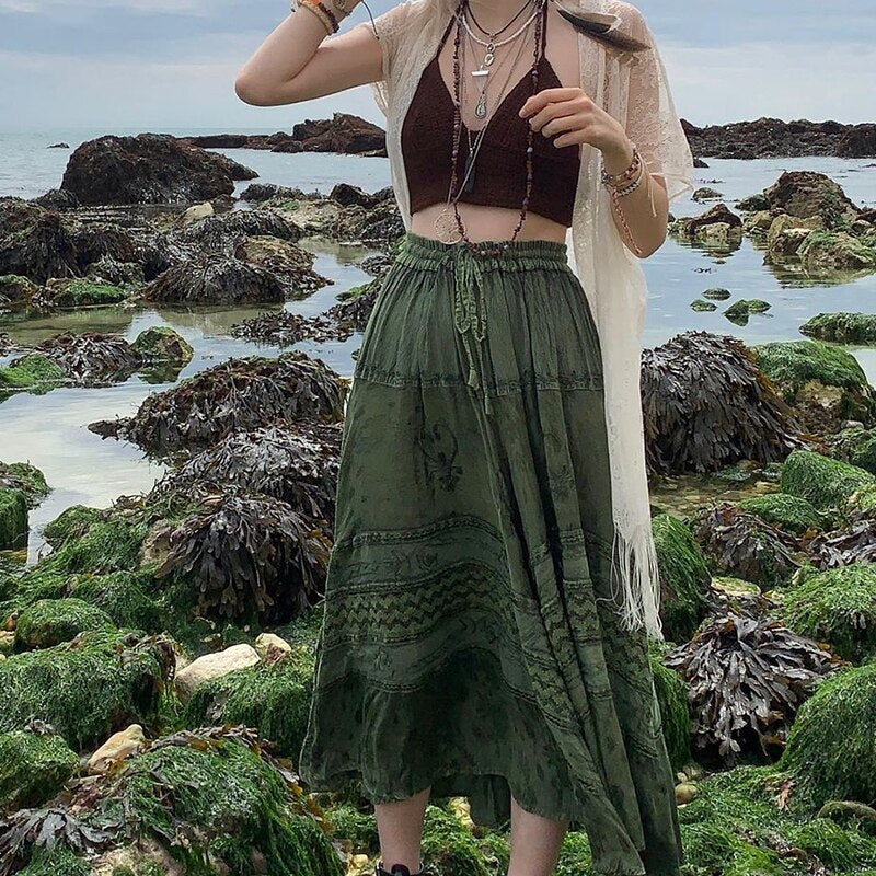 Fairy Grunge Fairycore Green Long Skirt - Image 12