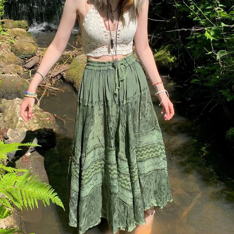 Fairy Grunge Fairycore Green Long Skirt - Image 8