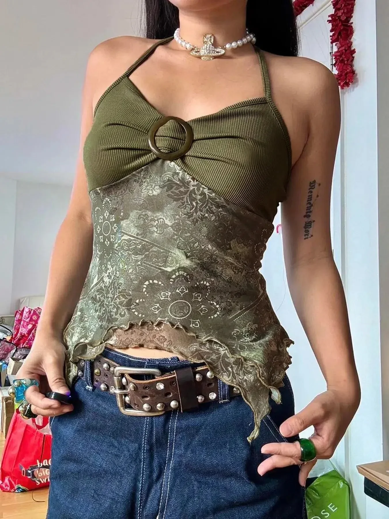Fairy Grunge Floral Halter Neck Top - Image 2