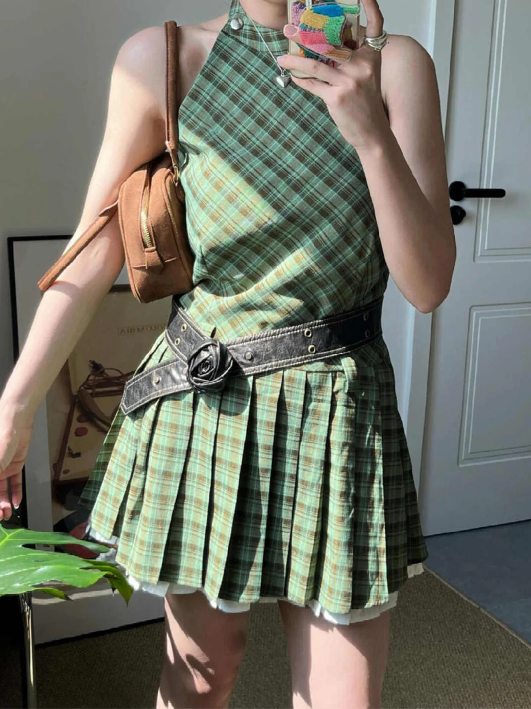 Fairy Grunge Green Plaid Dress - Image 2