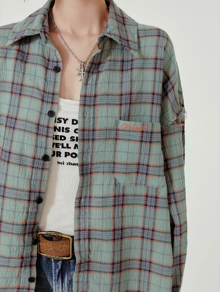 Fairy Grunge Green Plaid Shirt - Image 3