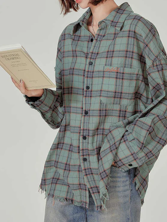 Fairy Grunge Green Plaid Shirt - Image 4