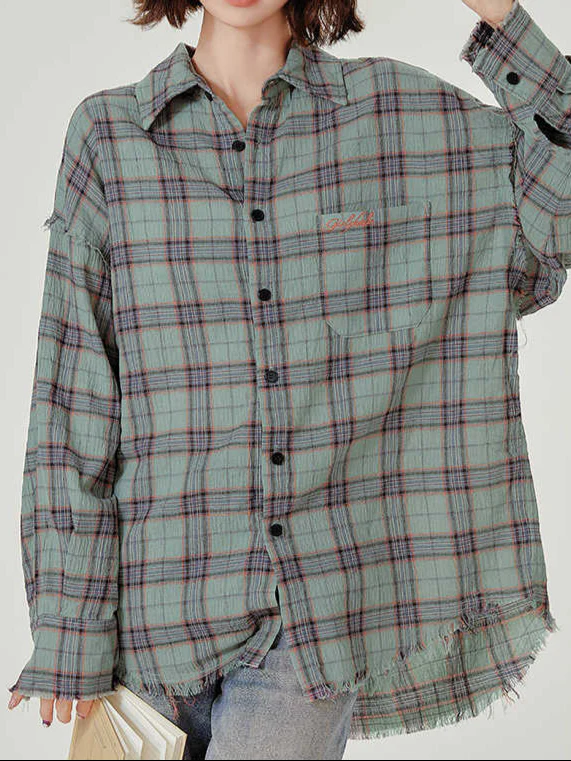 Fairy Grunge Green Plaid Shirt - Image 5