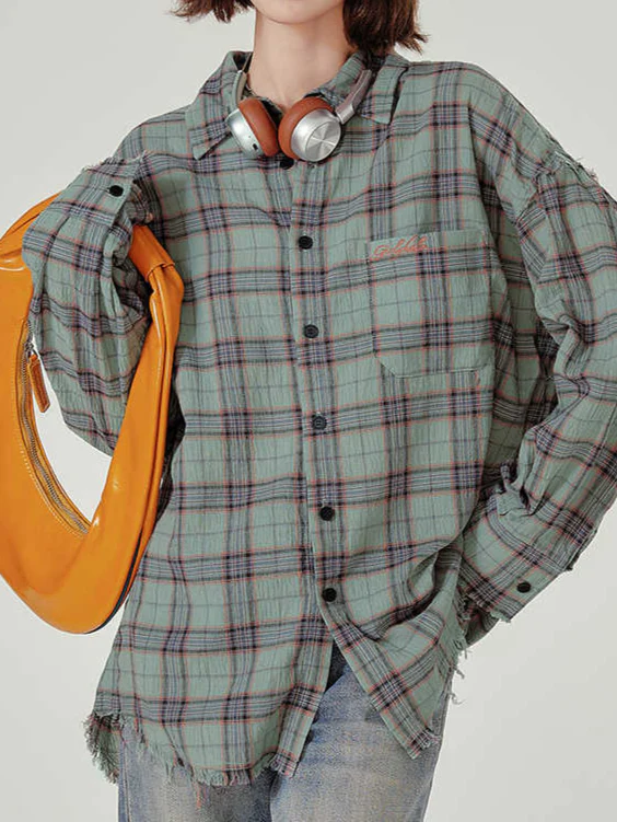Fairy Grunge Green Plaid Shirt - Image 6