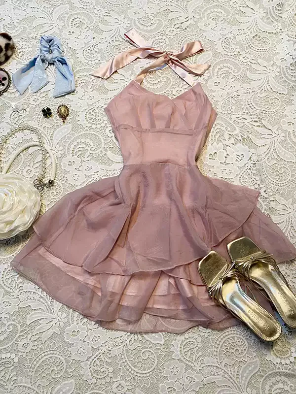 Fairy Pink Sleeveless Halter Dress