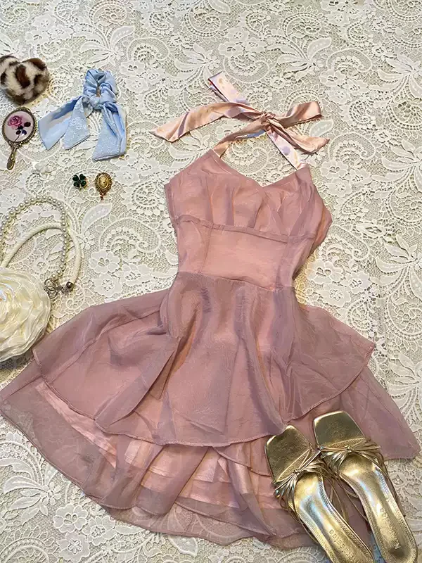 Fairy Pink Sleeveless Halter Dress - Image 4