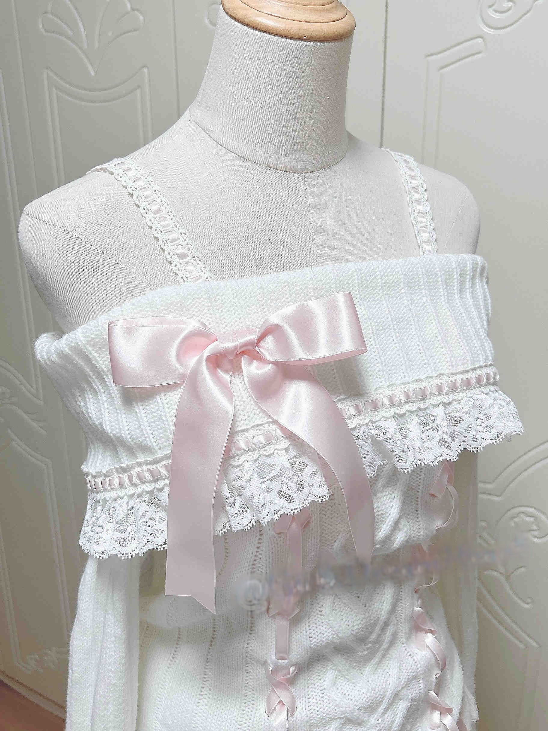 Fairy Retro Lace Bow Off-shoulder Sweater - Image 2