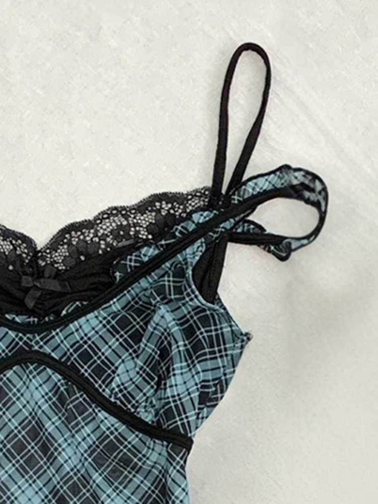 Fake Two-piece Plaid Lace Top - Image 4