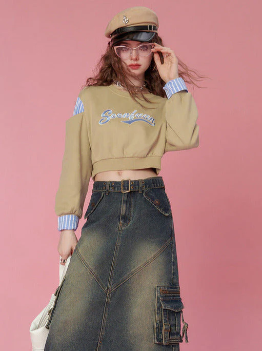 Faux Two Piece Loose Short Sweatshirt - Image 5