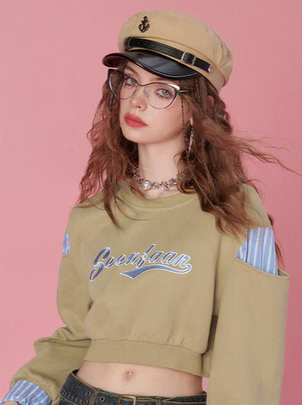 Faux Two Piece Loose Short Sweatshirt - Image 6