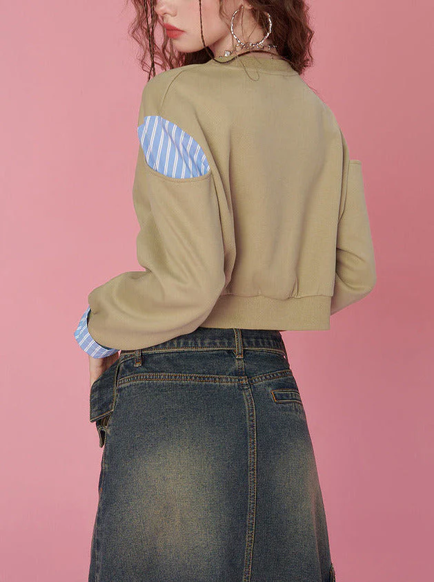 Faux Two Piece Loose Short Sweatshirt - Image 7