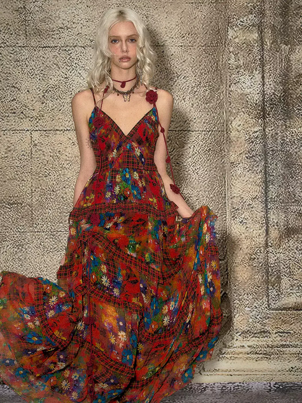 Fireworks Burning Retro Strap Floral Dress - Image 4