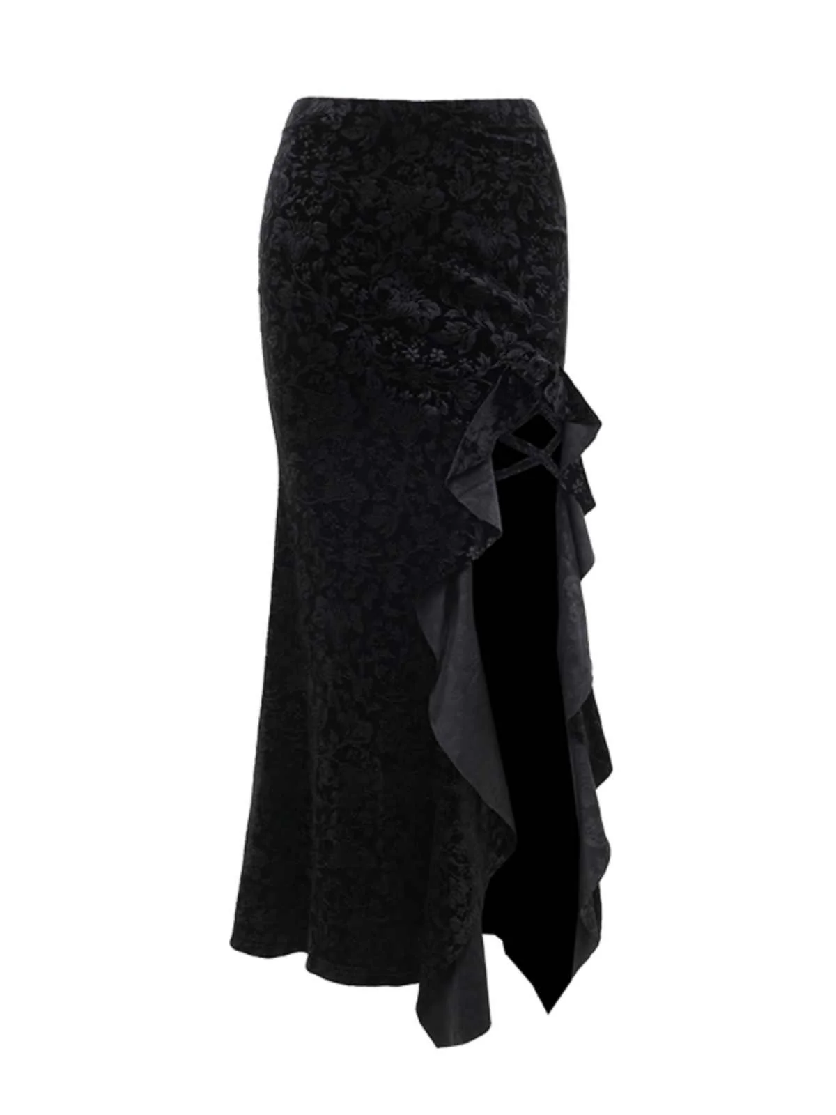 Fishtail Velvet Dark Coquette Slit Skirt - Image 4
