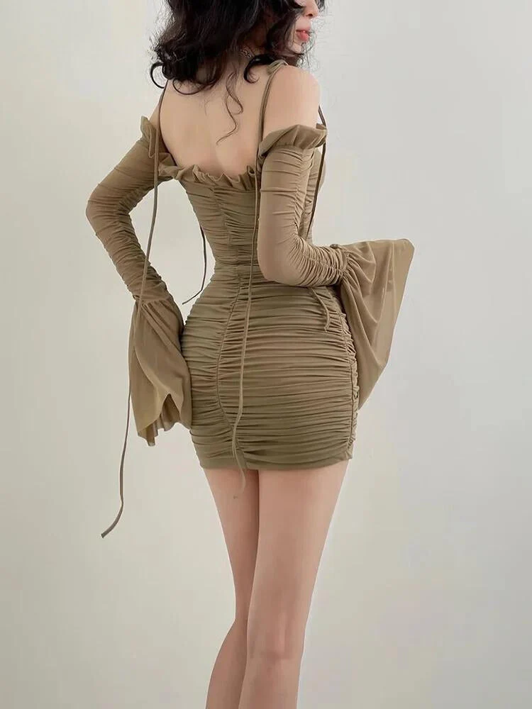Flare Cuffs Off Shoulder Mesh Mini Dress - Image 2