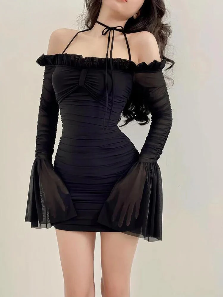 Flare Cuffs Off Shoulder Mesh Mini Dress - Image 4
