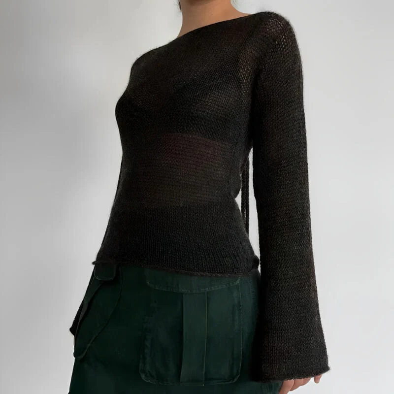 Flare Sleeved Knit Backless Top - Image 10