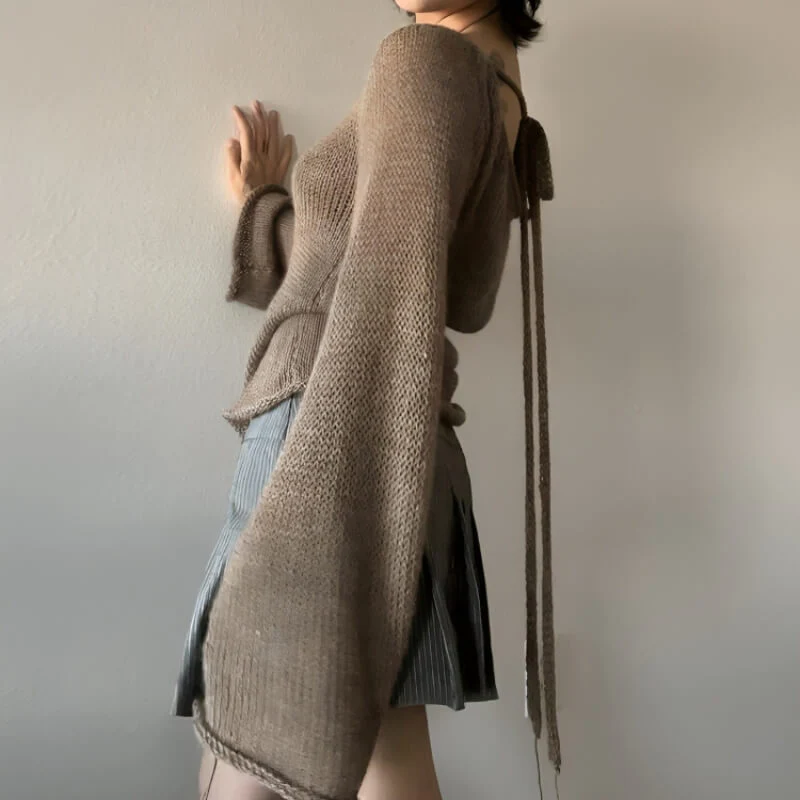 Flare Sleeved Knit Backless Top - Image 5