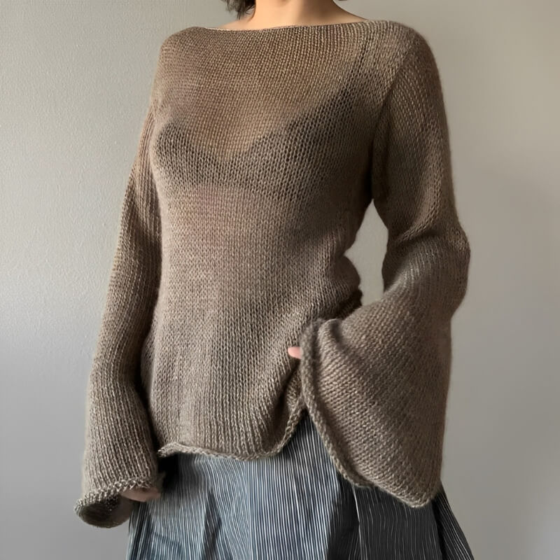 Flare Sleeved Knit Backless Top - Image 9
