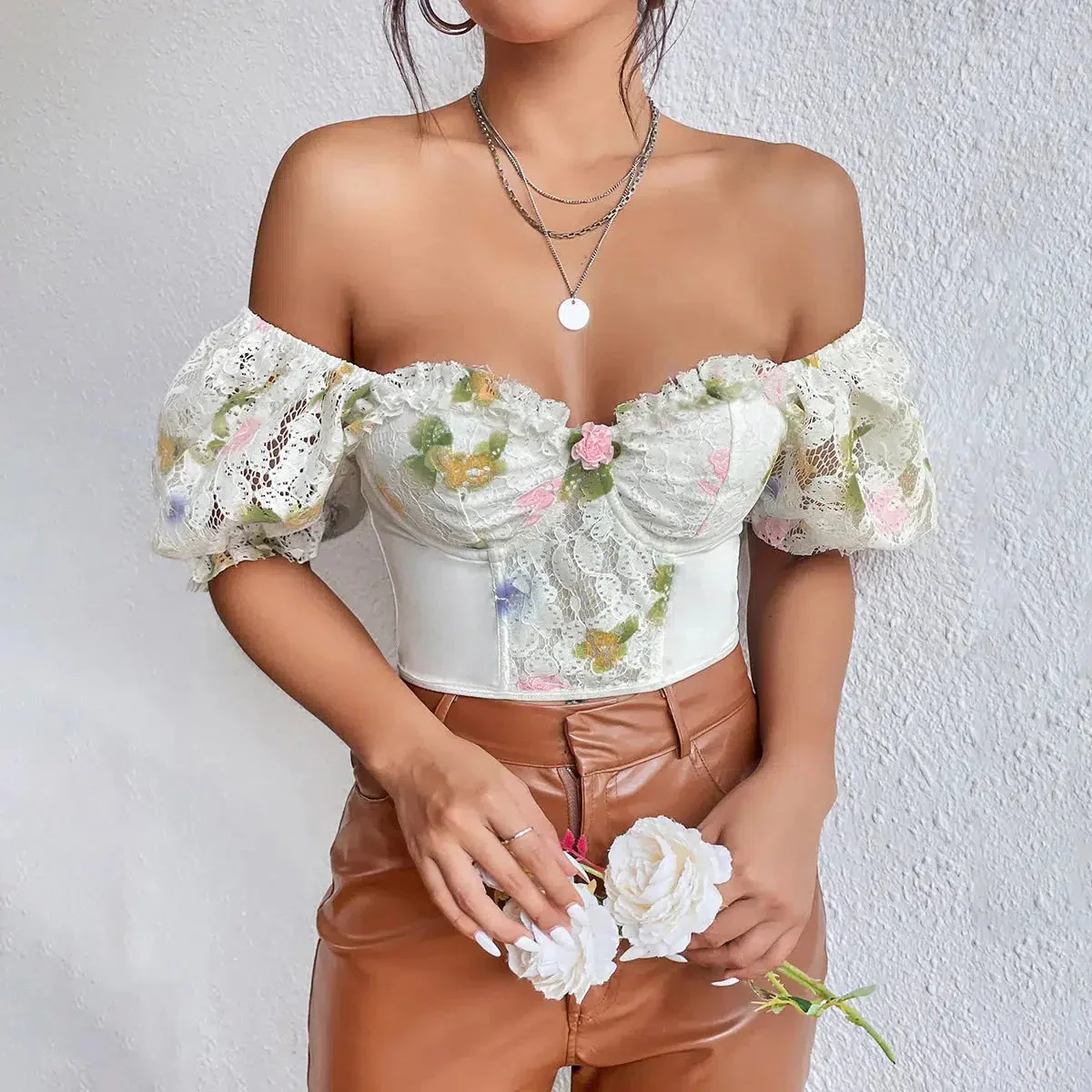 Floral Crop Corset Top - Image 3