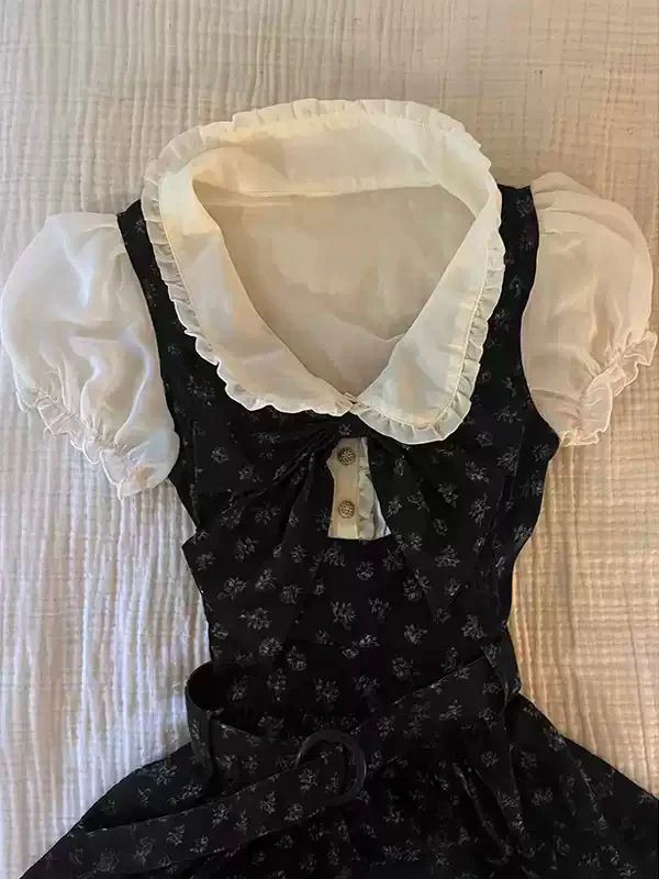 floral fake two-piece shirt dress - Image 2