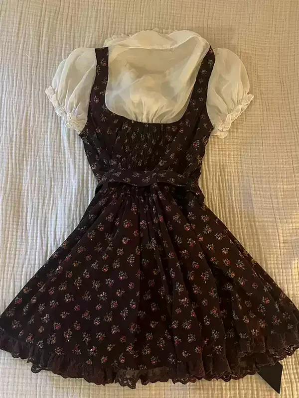 floral fake two-piece shirt dress - Image 3